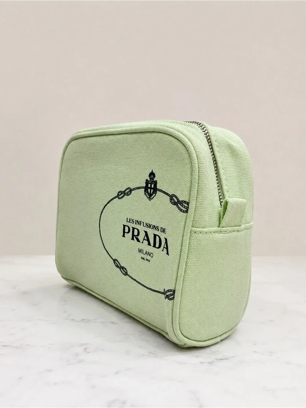 RARE Y2K PRADA Green Infusions Canvas Cosmetics Pouch/Make-up Bag, LIKE NEW